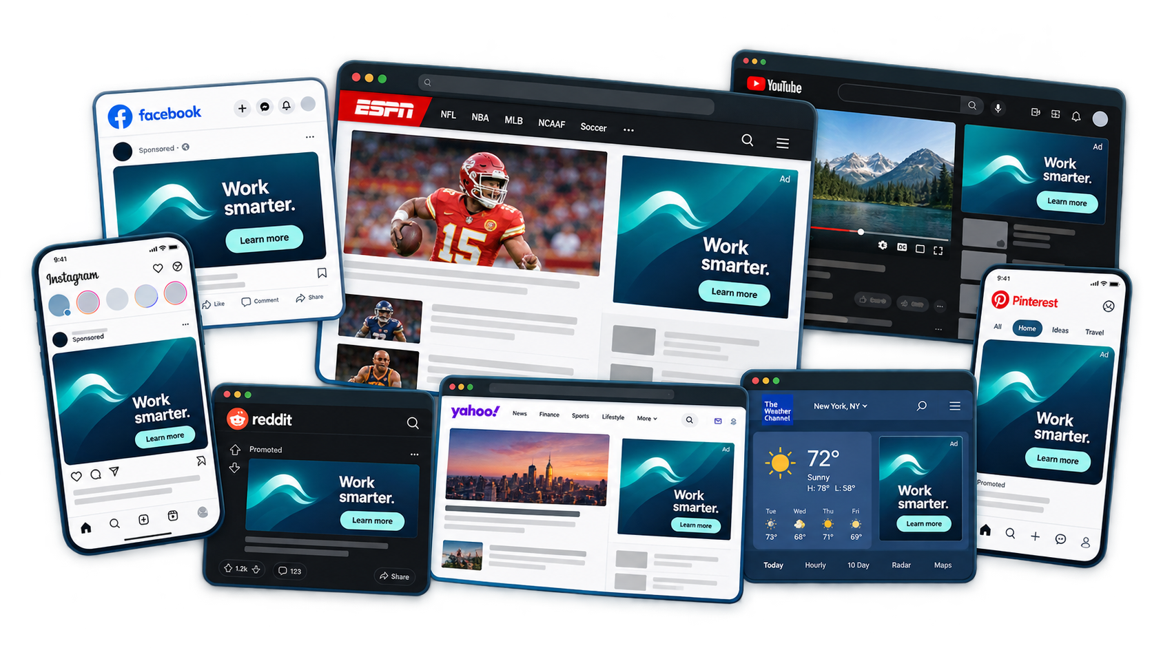 Cross-channel advertising campaign interface collage